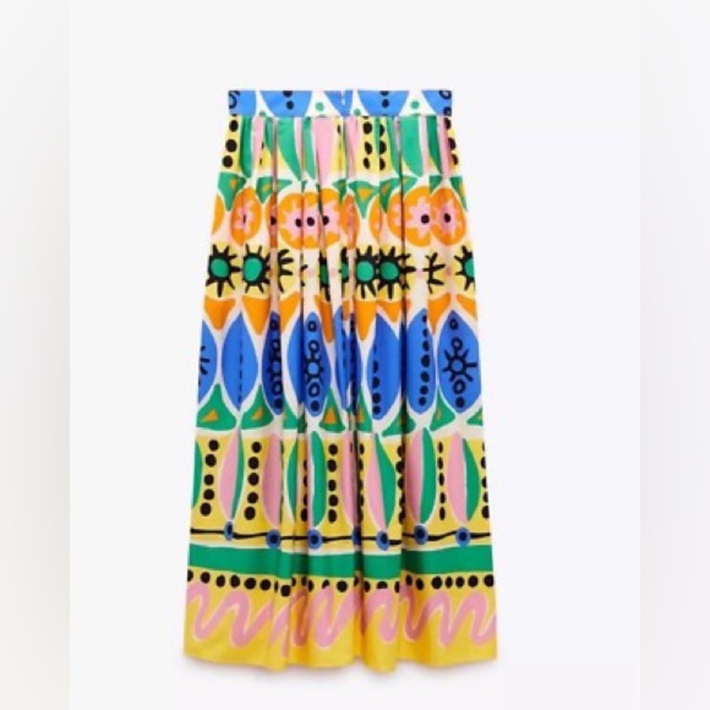 Joie Colorful Tribal Print Midi Skirt Smocked Waist- Medium- Statement Piece 🌈✨